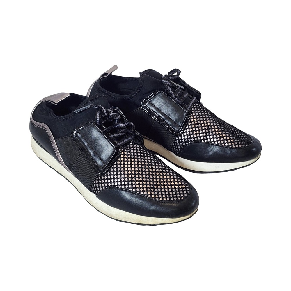 A New Day Womens‎ Black Silver Metallic Perforated Fashion Sneakers Size 8.5
